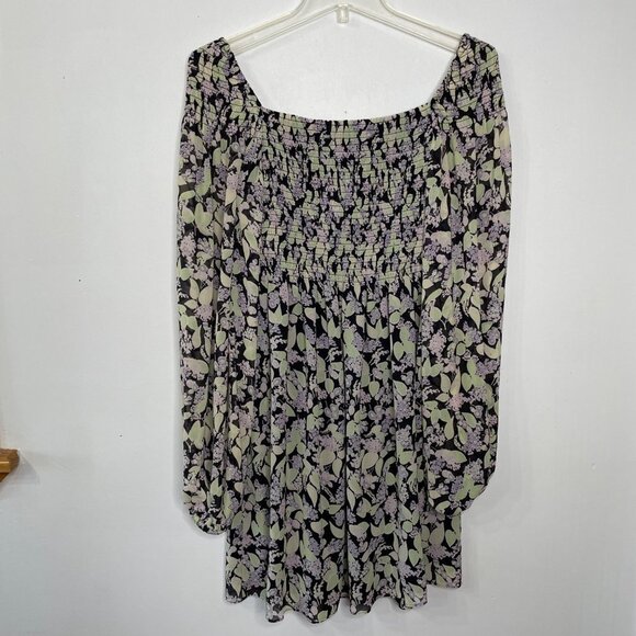 & Other Stories Smocked Floral Dress Womens Size 4 Long Sleeve Mini Square Neck - Picture 9 of 14